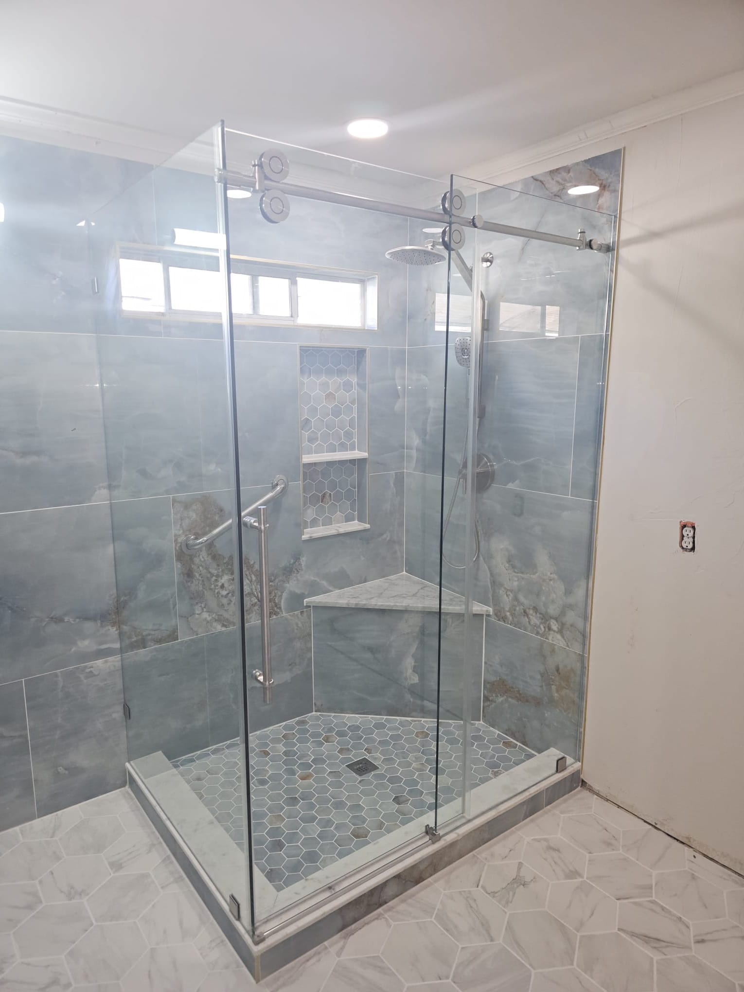 Corner Shower β Blue Stone